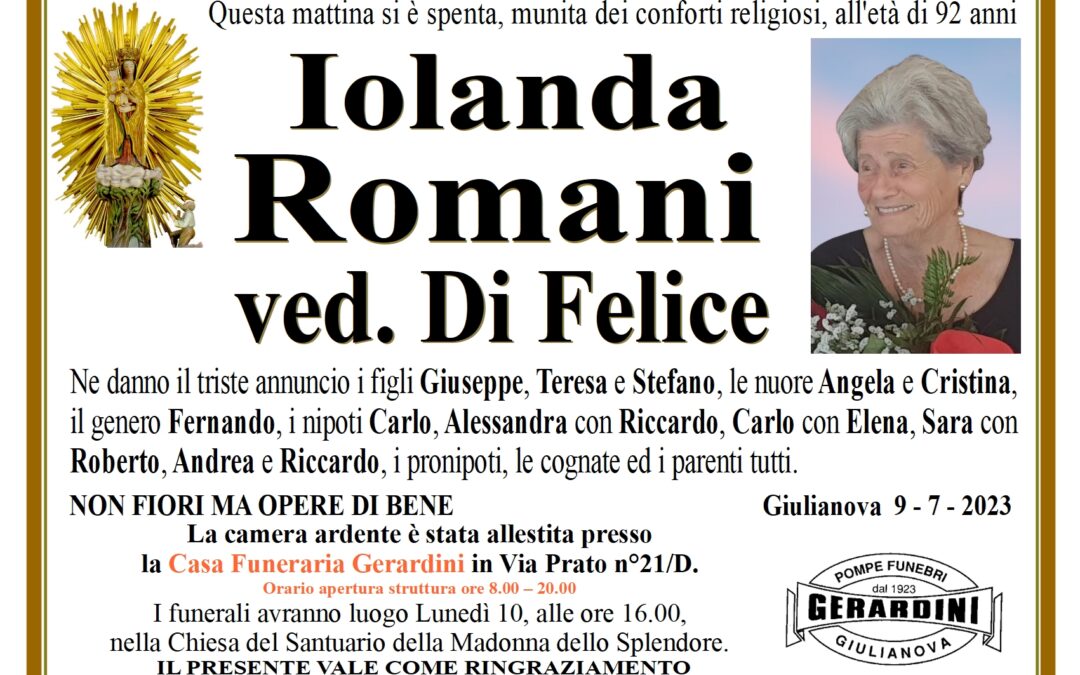 IOLANDA ROMANI ved. DI FELICE