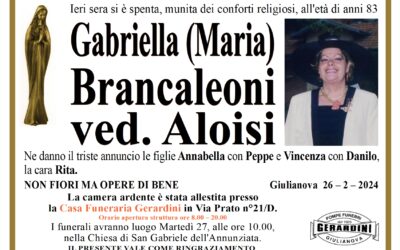 GABRIELLA (MARIA) BRANCALEONI VED. ALOISI