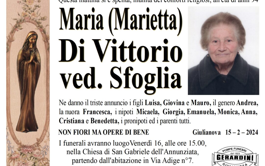 MARIA (MARIETTA) DI VITTORIO VED. SFOGLIA